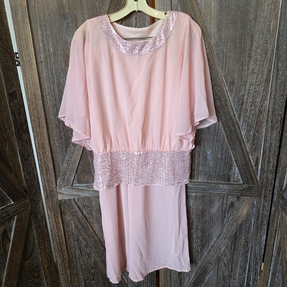 Women's‎ Top & Pants Size Medium Light Pink Dolman Sleeve Sheer Sequins Outfit